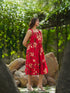 Shoulder Strapped Floral Printed Fit and Flared Pure Cotton Midi Dress